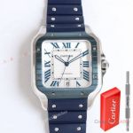 TW Factory 1-1 Replica Cartier Santos 9015 Blue ADLC Bezel with Rubber Strap